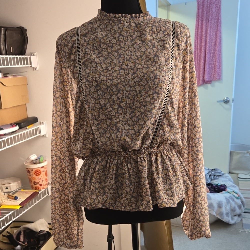 Sienna Sky Floral Long Sleeve Blouse - Cream and Blue - Picture 5 of 10